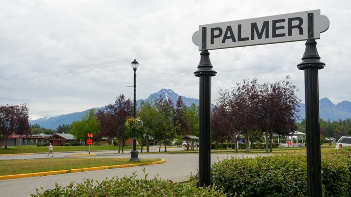 The Palmer sign near the Palmer Train Depot