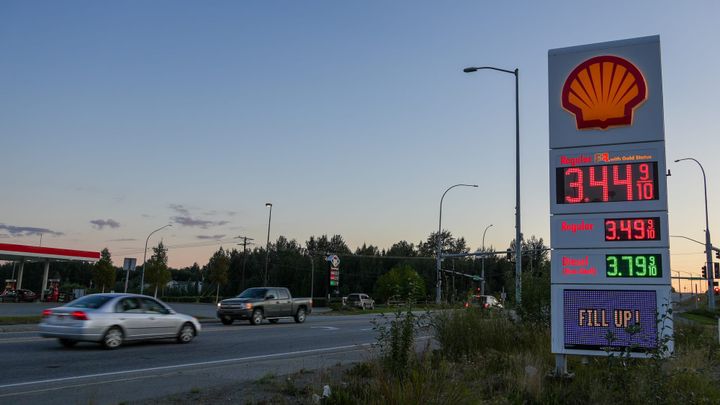 Vehicles pass a Shell Gas Station at the corner of the Glenn Highway and Arctic Ave. in Palmer