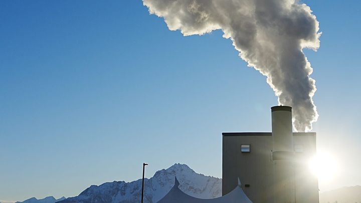 A vapor plume rises from the Matanuska-Susitna Borough Central Landfill's new leachate evaporator
