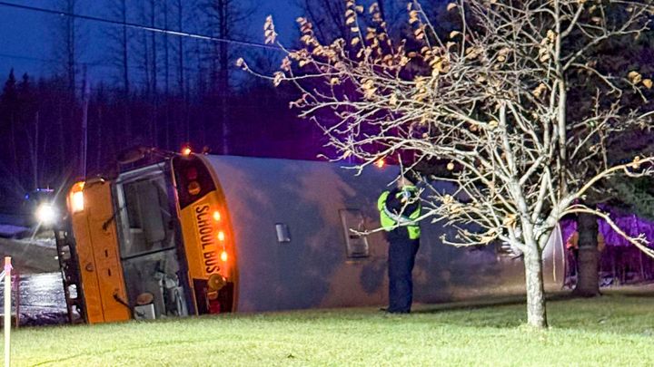 Matanuska-Susitna Borough School District Bus 33 tipped over in icy road conditions