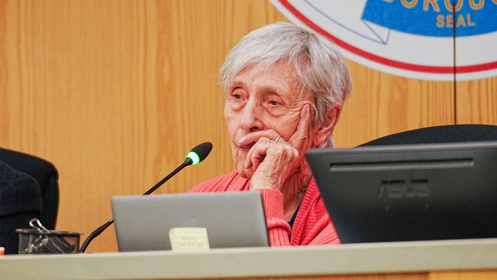 Matanuska-Susitna Borough Mayor Edna DeVries listens to public testimony