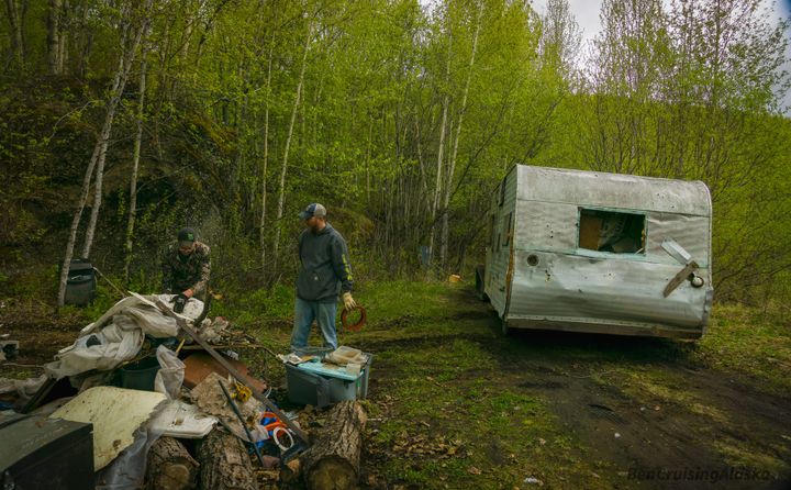 Volunteers work to clear junk and trash during the annual Jonesville Public Use Area cleanup in May, 2025