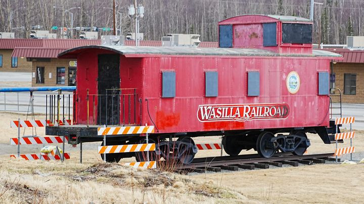 A train caboose sits at Nunley Park in Wasilla