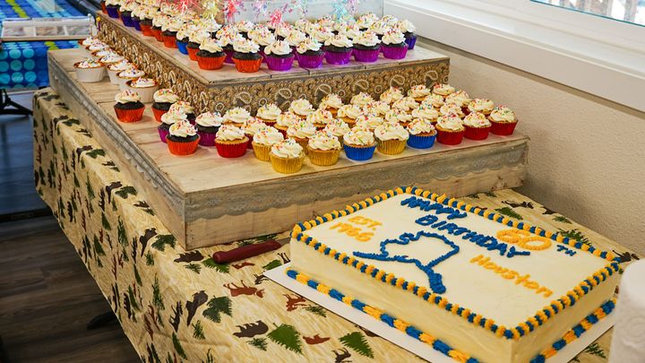 Birthday cake was served at a community gathering at Houston City Hall