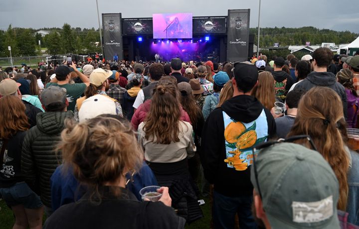 An enthusiastic crowd cheers for Mt. Joy during their concert at the Alaska State Fair