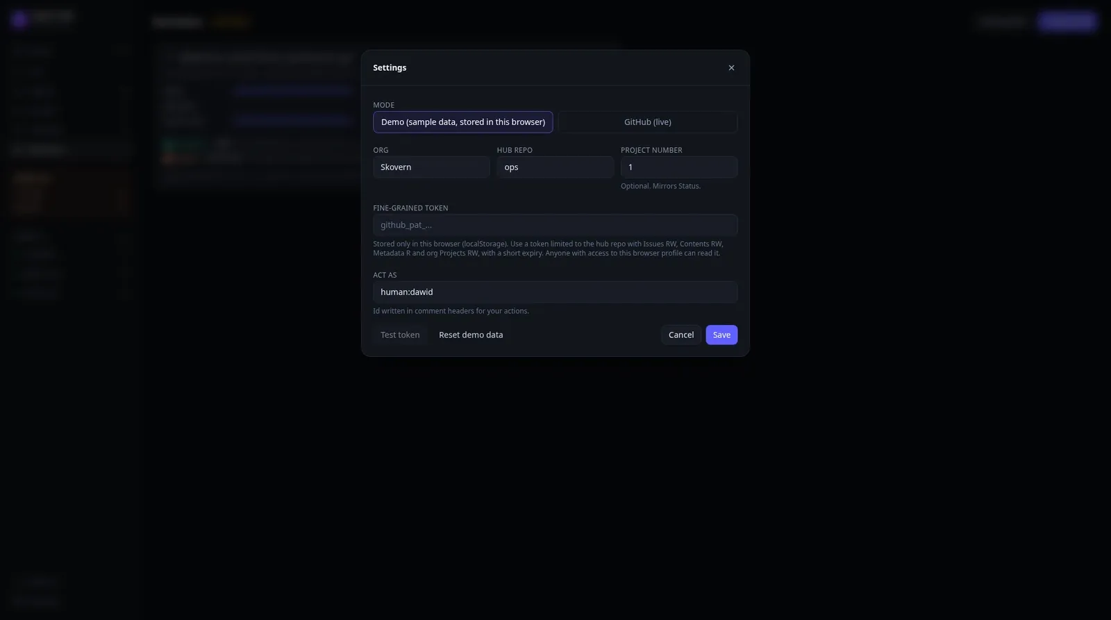 OPS Settings dialog