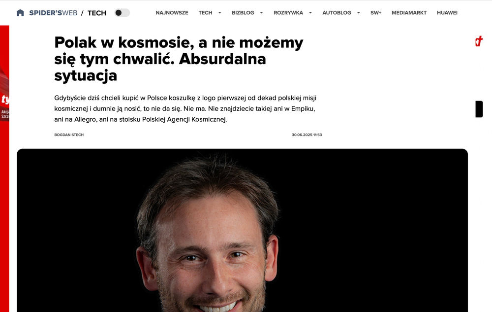 Spider'sWeb: Polak w kosmosie, a nie możemy się tym chwalić. Absurdalna sytuacja