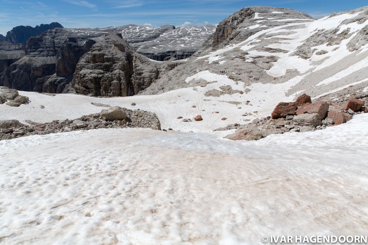 View along the trail to Piz Boè in the Dolomites