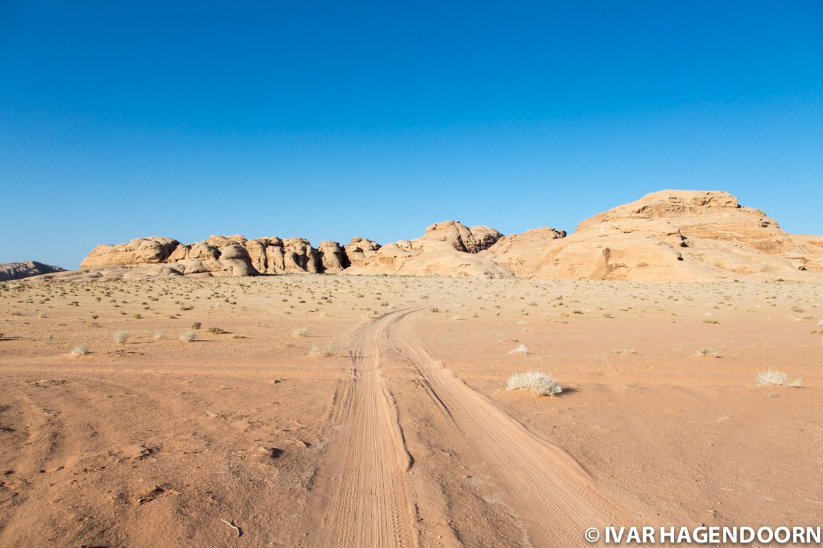 Tire tracks in the sand, Wadi Rum, Jordan