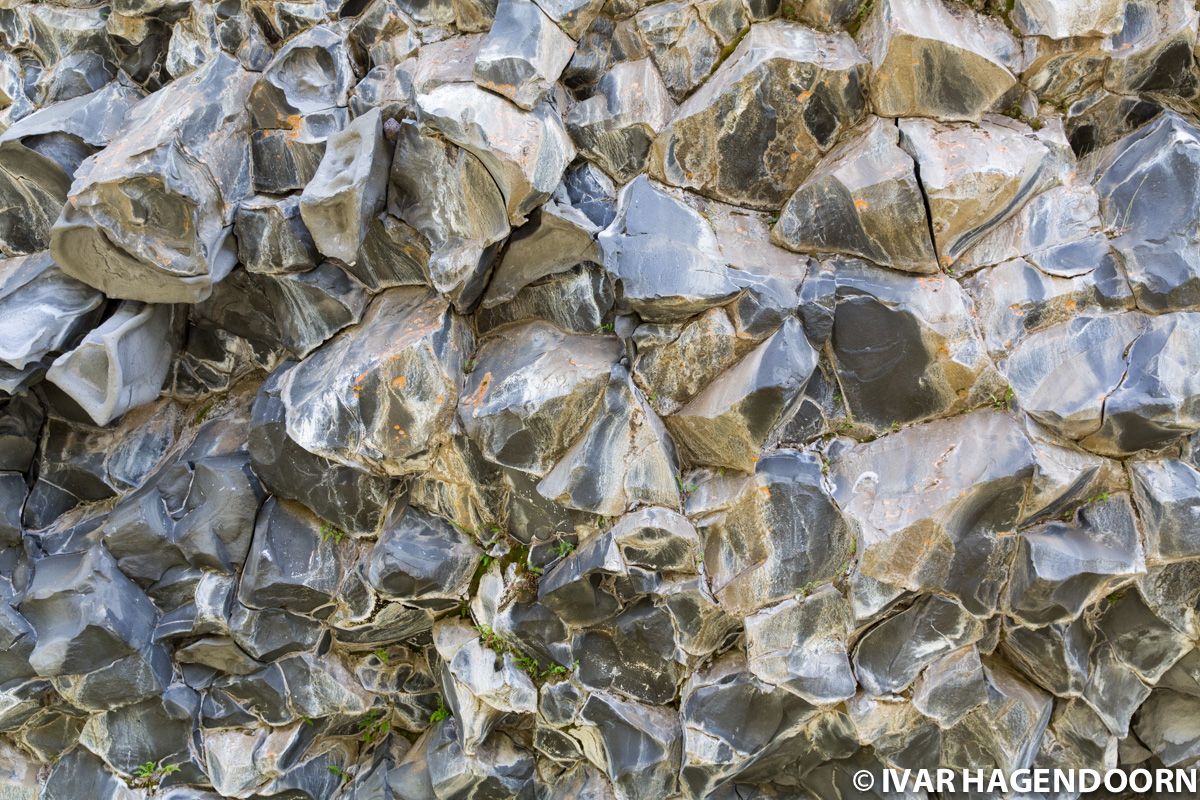Close-up of some basalt columns in Hljóðaklettar, Iceland