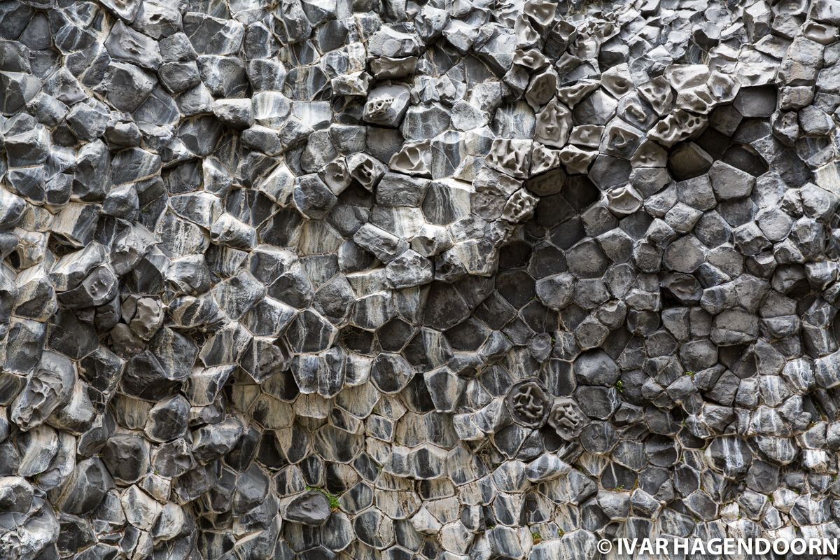 Close-up of some basalt columns in Hljóðaklettar, Iceland