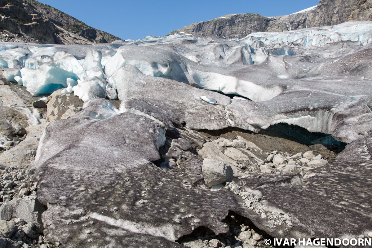 Ice breaking at the foot of Nigardsbreen