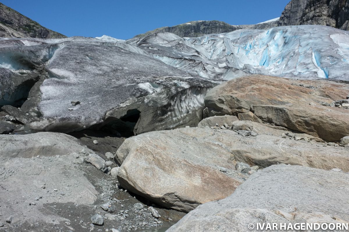 Ice breaking at the foot of the Nigardsbreen glacier