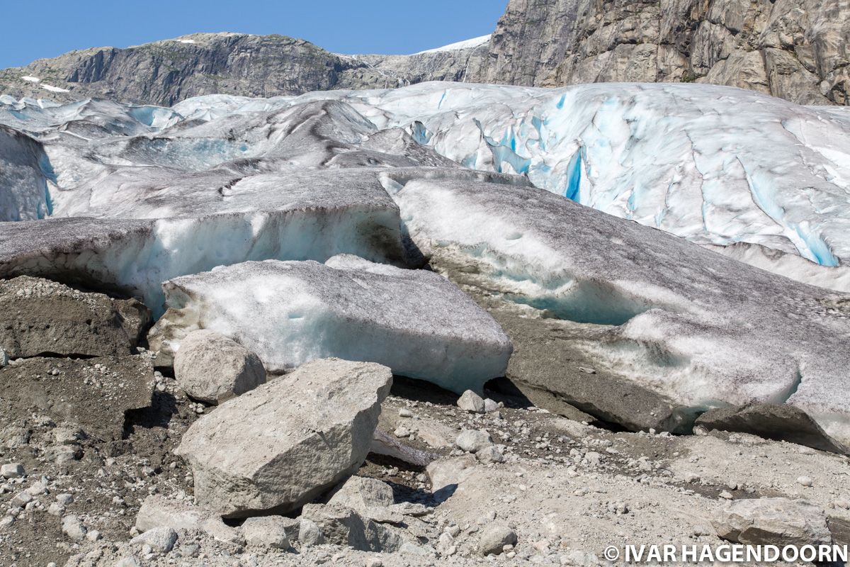 Ice breaking at the foot of the Nigardsbreen glacier