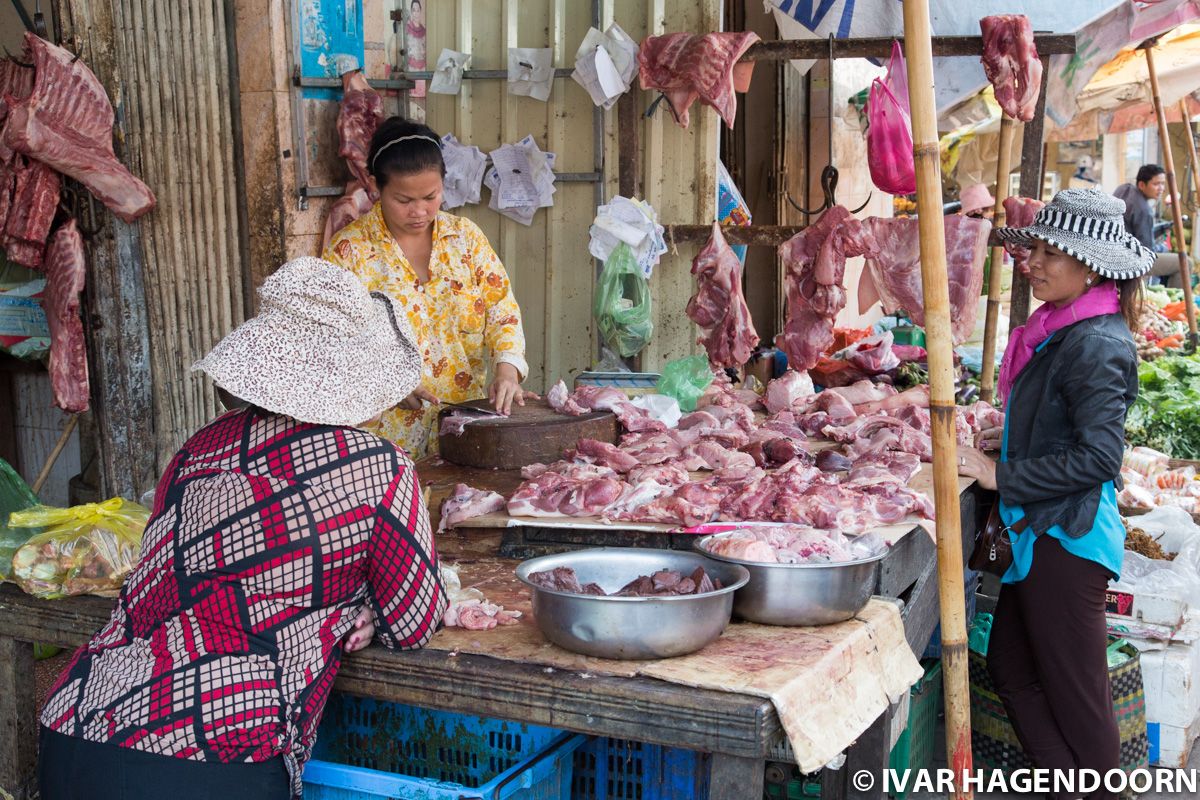 Butcher at the Psar Leu Market in Siem Reap, Cambodia
