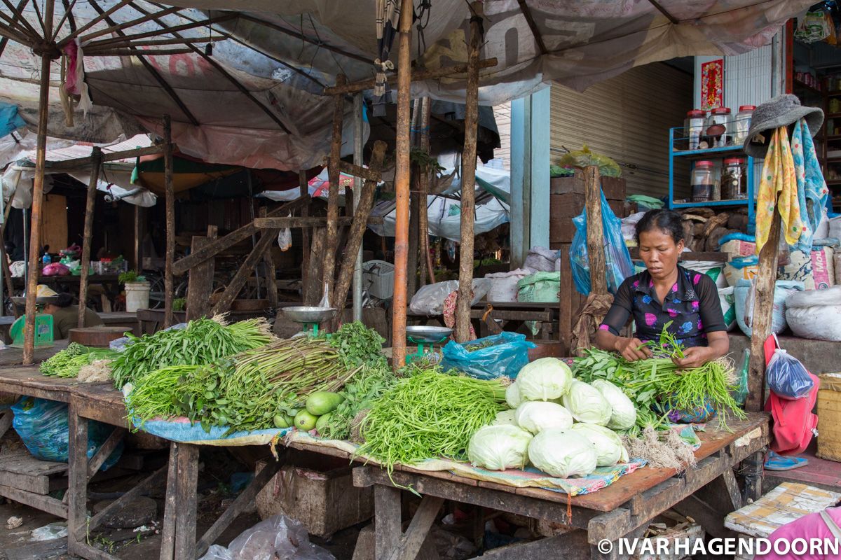 Vegetable stall at the Psar Leu Market in Siem Reap, Cambodia