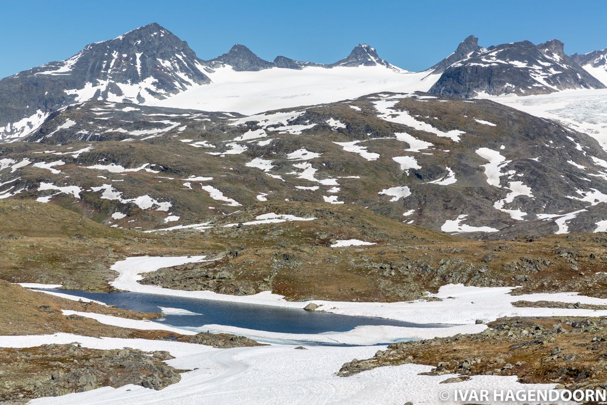 Snow capped mountains near Sognefjellhytta in Jotunheimen National Park, Norway