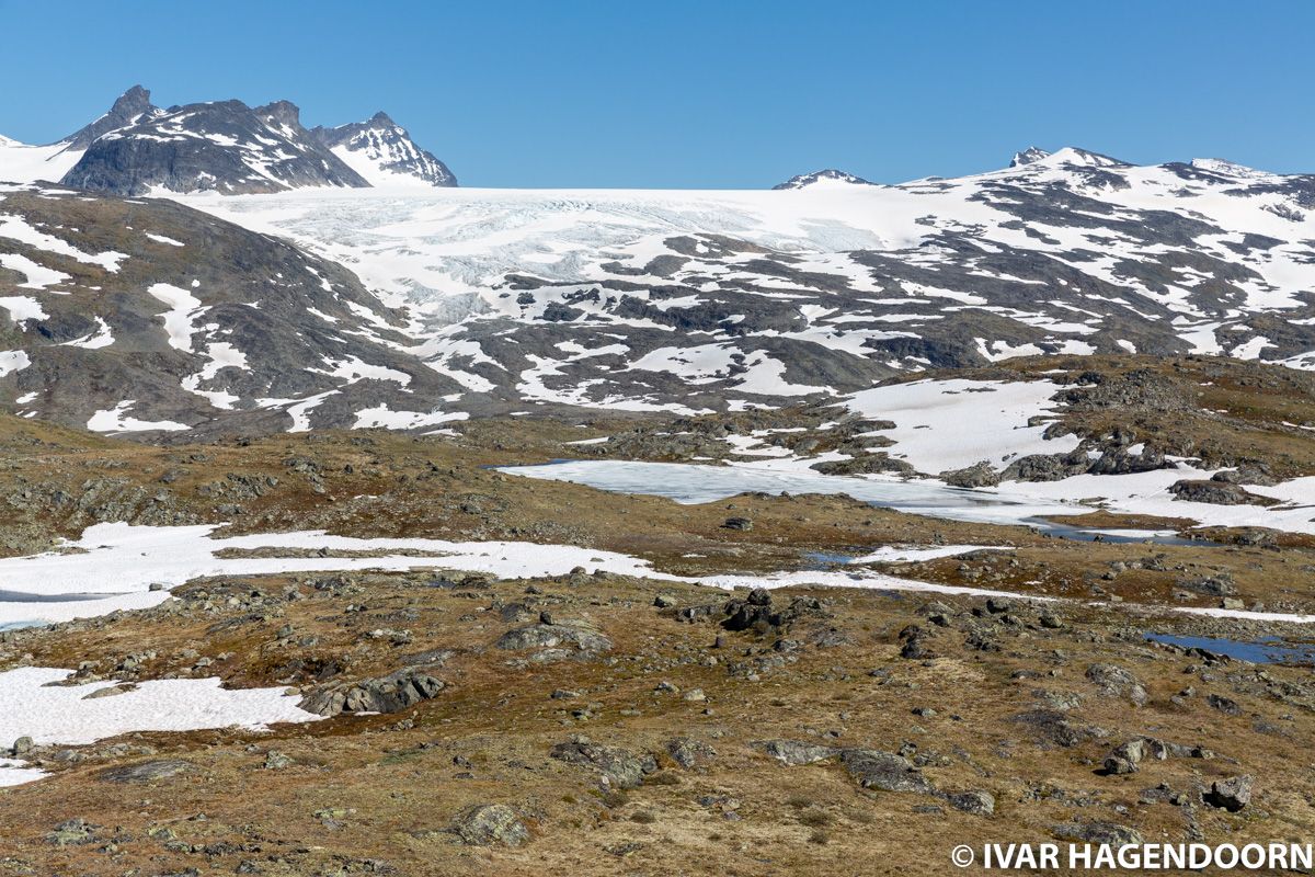 Snow capped mountains near Sognefjellhytta in Jotunheimen National Park, Norway