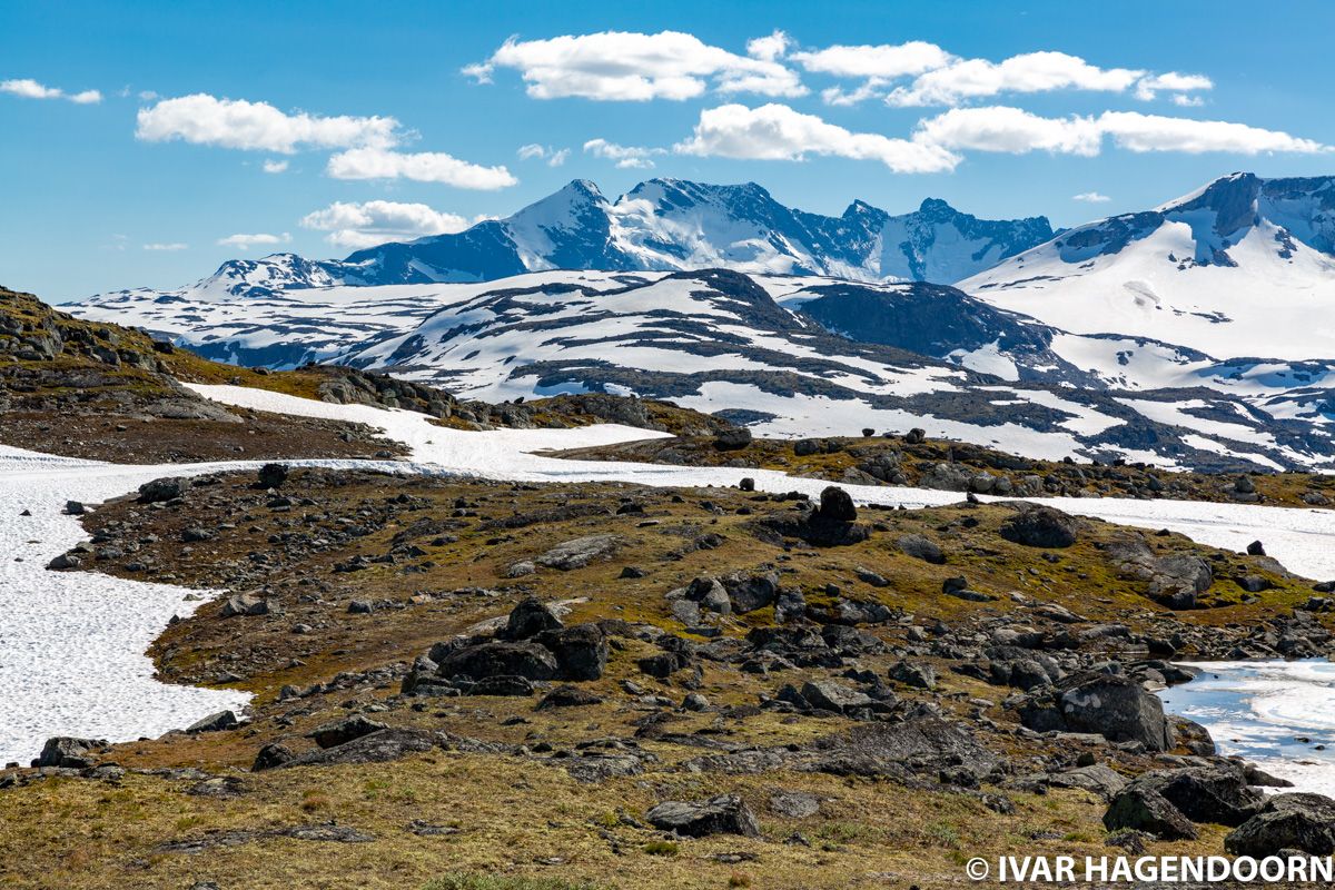 Snow capped mountains near Sognefjellhytta in Jotunheimen National Park, Norway