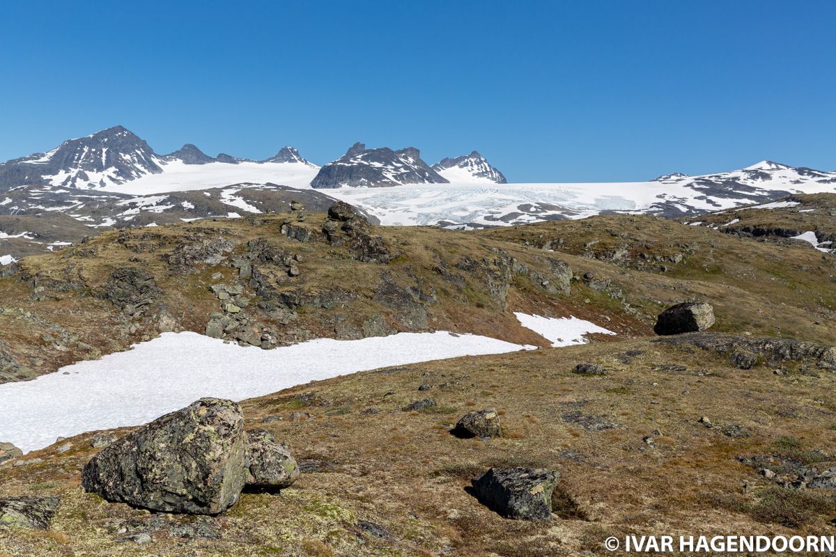 Snow capped mountains near Sognefjellhytta in Jotunheimen National Park, Norway