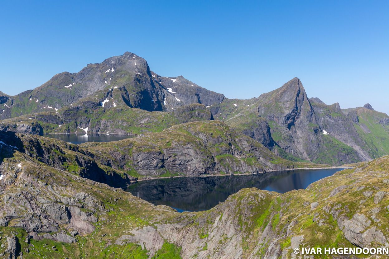 Mountains and lakes near the Munkebu hut, Lofoten