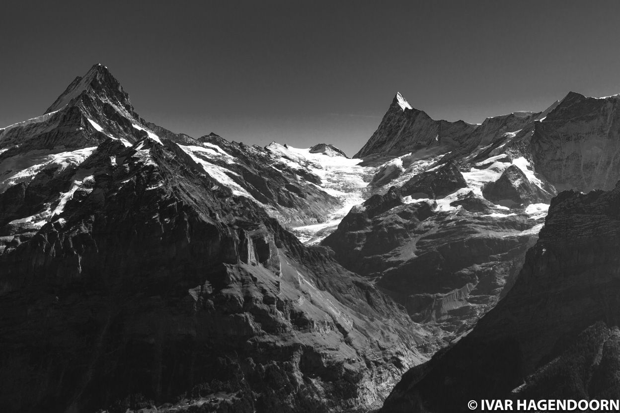 Wetterhorn and Schreckhorn in black and white