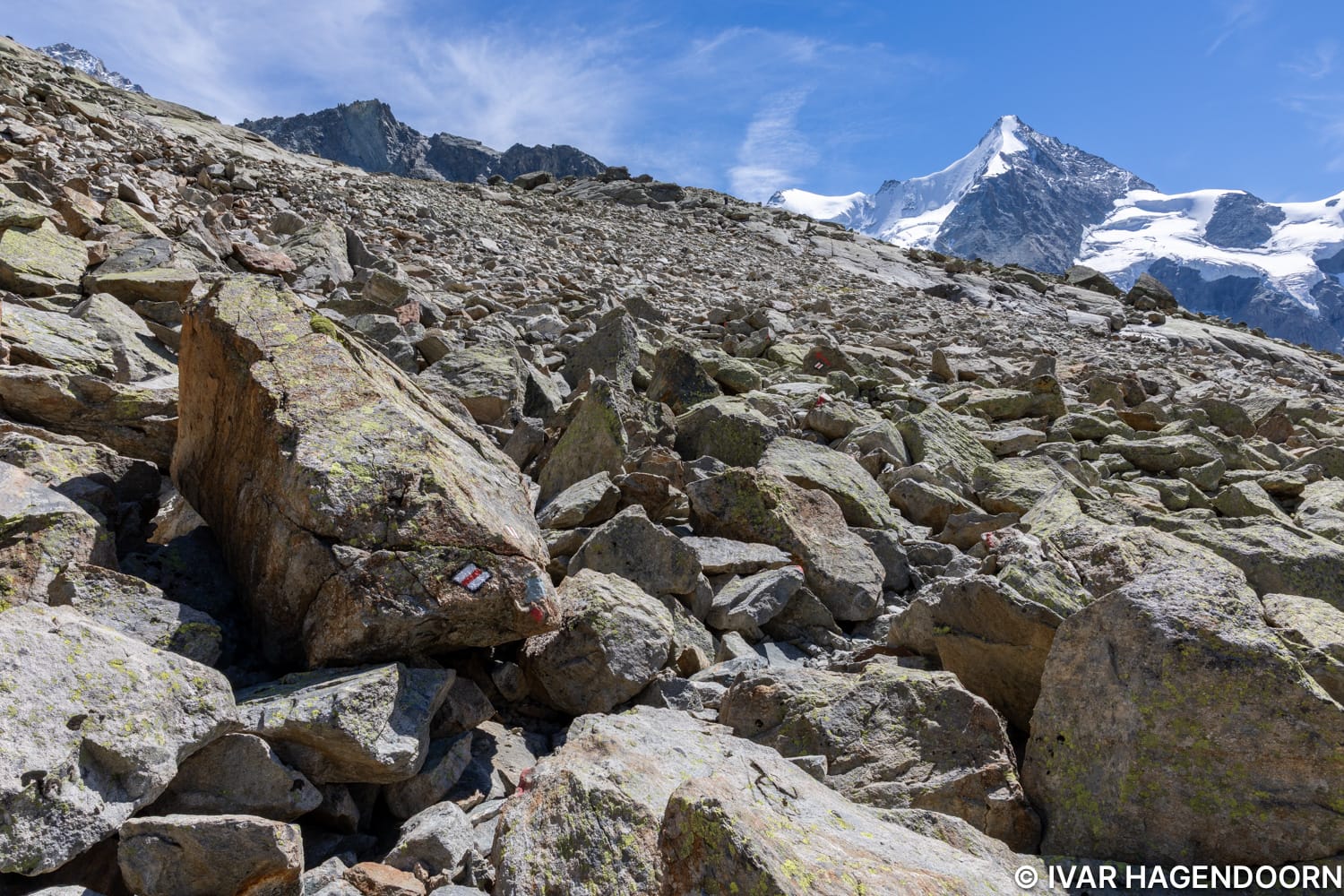 Rock field on the hike to the Cabane du Grand Mountet