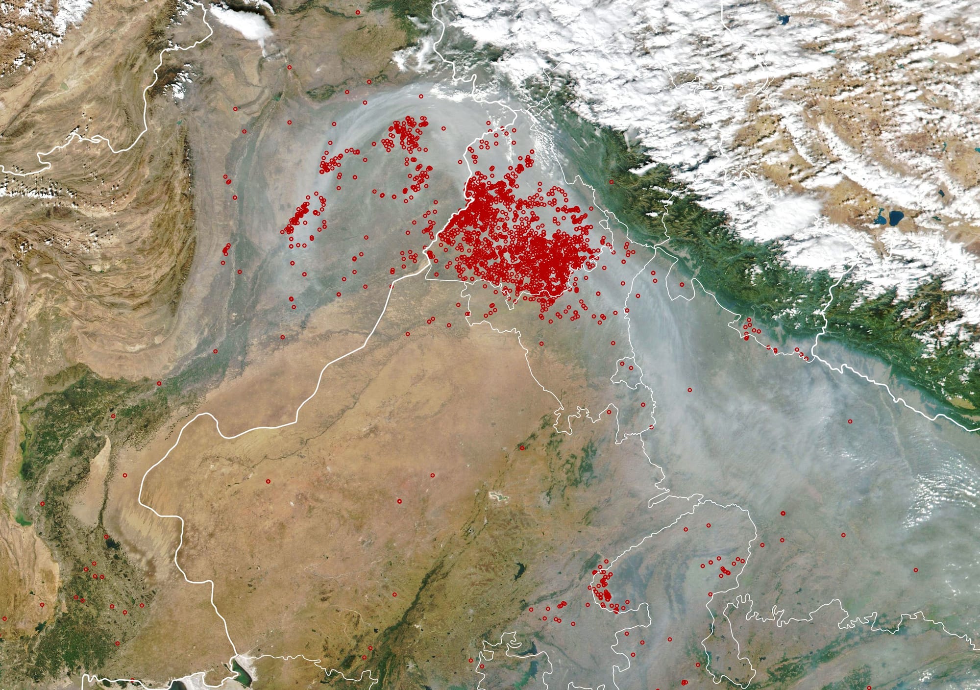 NASA Image showing fires in northwestern India, November 2022.