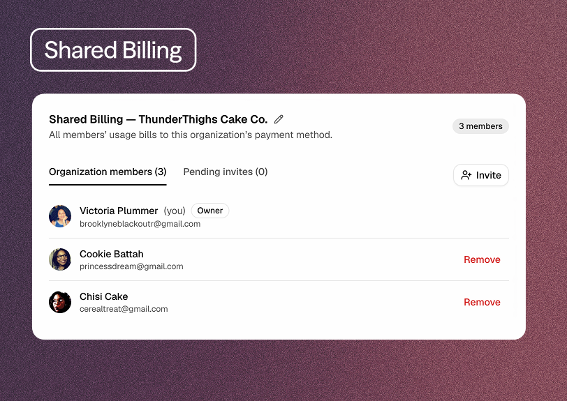 Shared billing organization management interface