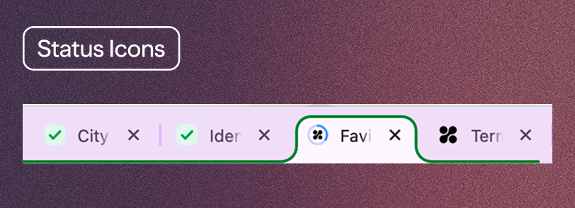 Browser tab favicons displaying thread status indicators
