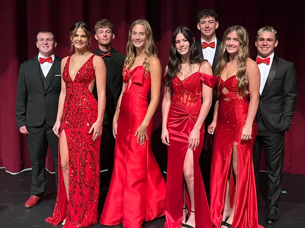 McPherson High School’s fall homecoming court includes queen candidates Piper Alvord, Piper VanCampen, Amara Dossett and Carmin Pavlovich, and king candidates Asher Allen, Cole Cooper, Bo Barkley and Carter Bengtson. Princess Lenni Grace Hall and Prince Bowen Davis are not pictured. (MHS)