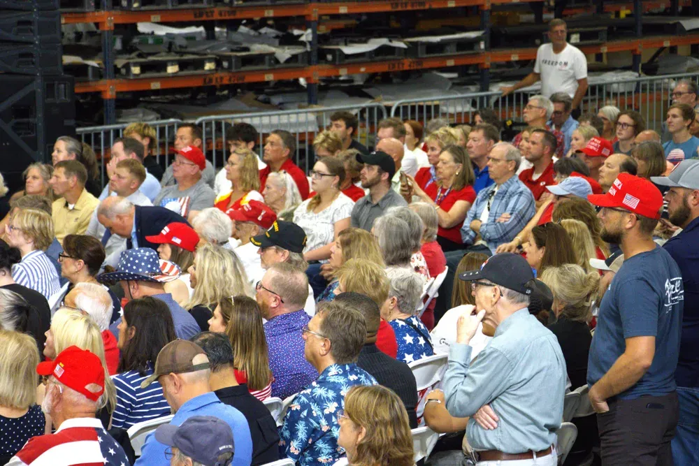 Spectators watch on as a speaker takes the stage at a political rally on Sept. 14, 2026. The rally featured, among other speakers, Vice President JD Vance and Sen. Roger Marshall (R-KS) (Matthew Petillo/Citizen Journal)