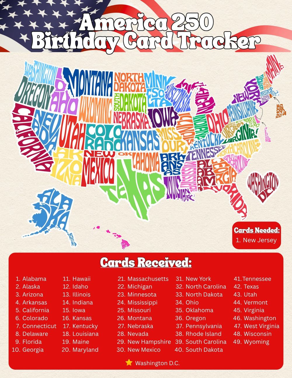 New Jersey greeting card needed to complete McPherson's America 250 map