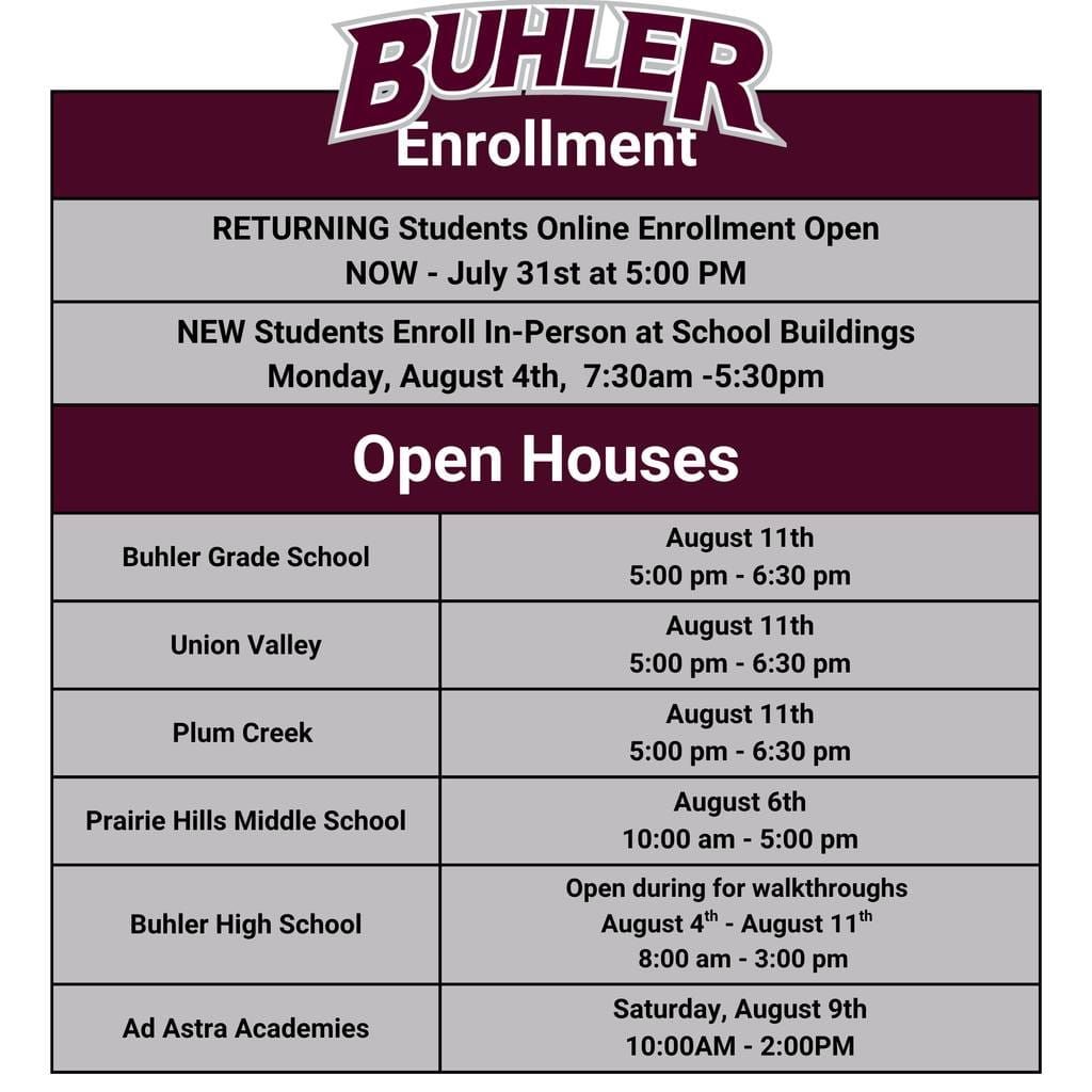 Buhler USD 313 Announces Back-to-School Events and New Programs