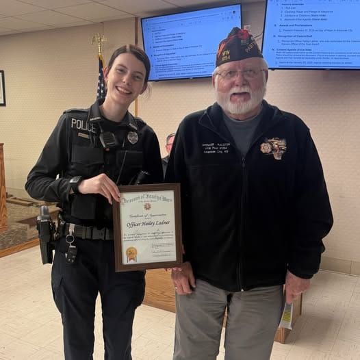 Arkansas City Police Officer Recognized as VFW State Officer of the Year Nominee