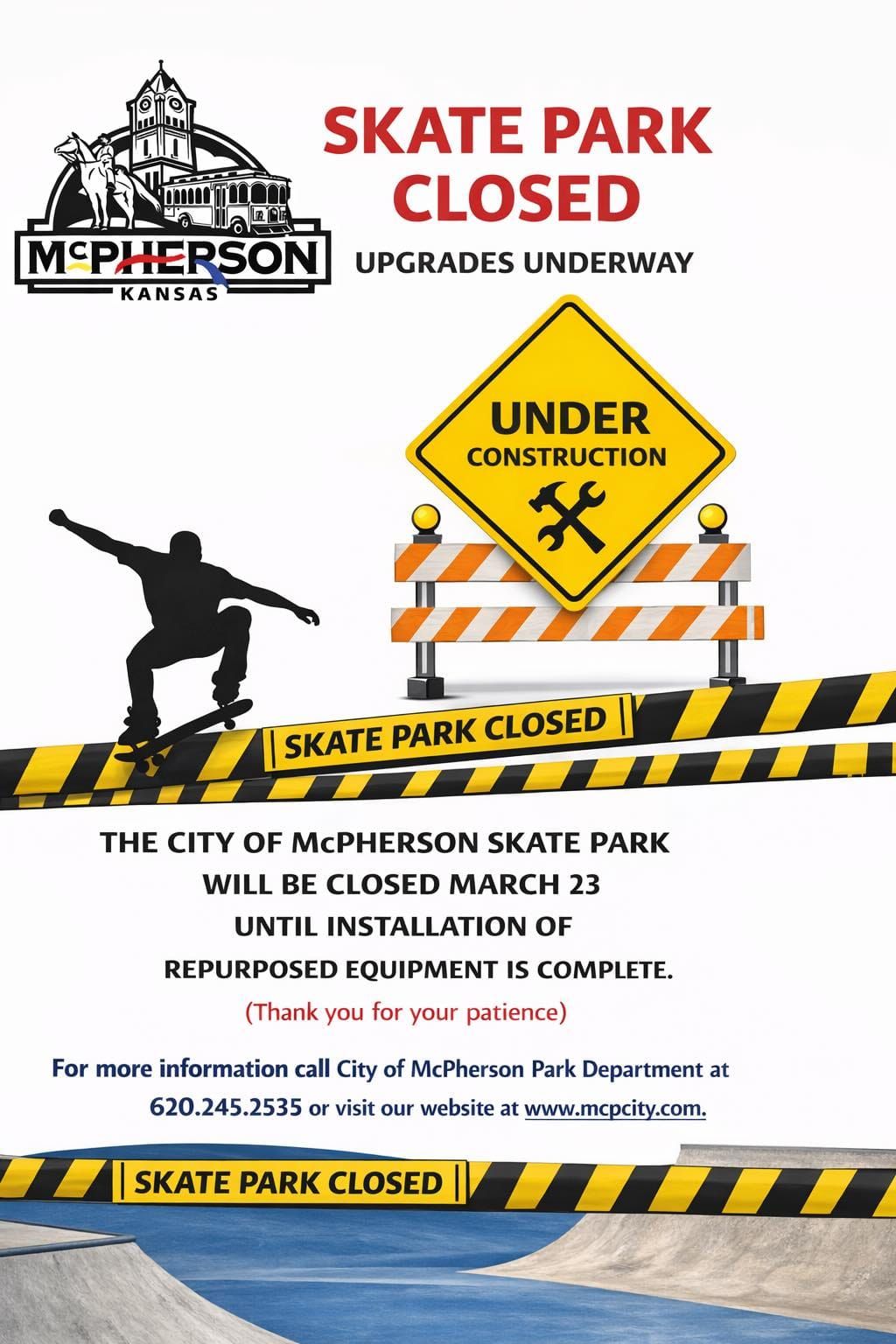 McPherson Skate Park Closes for Equipment Upgrades