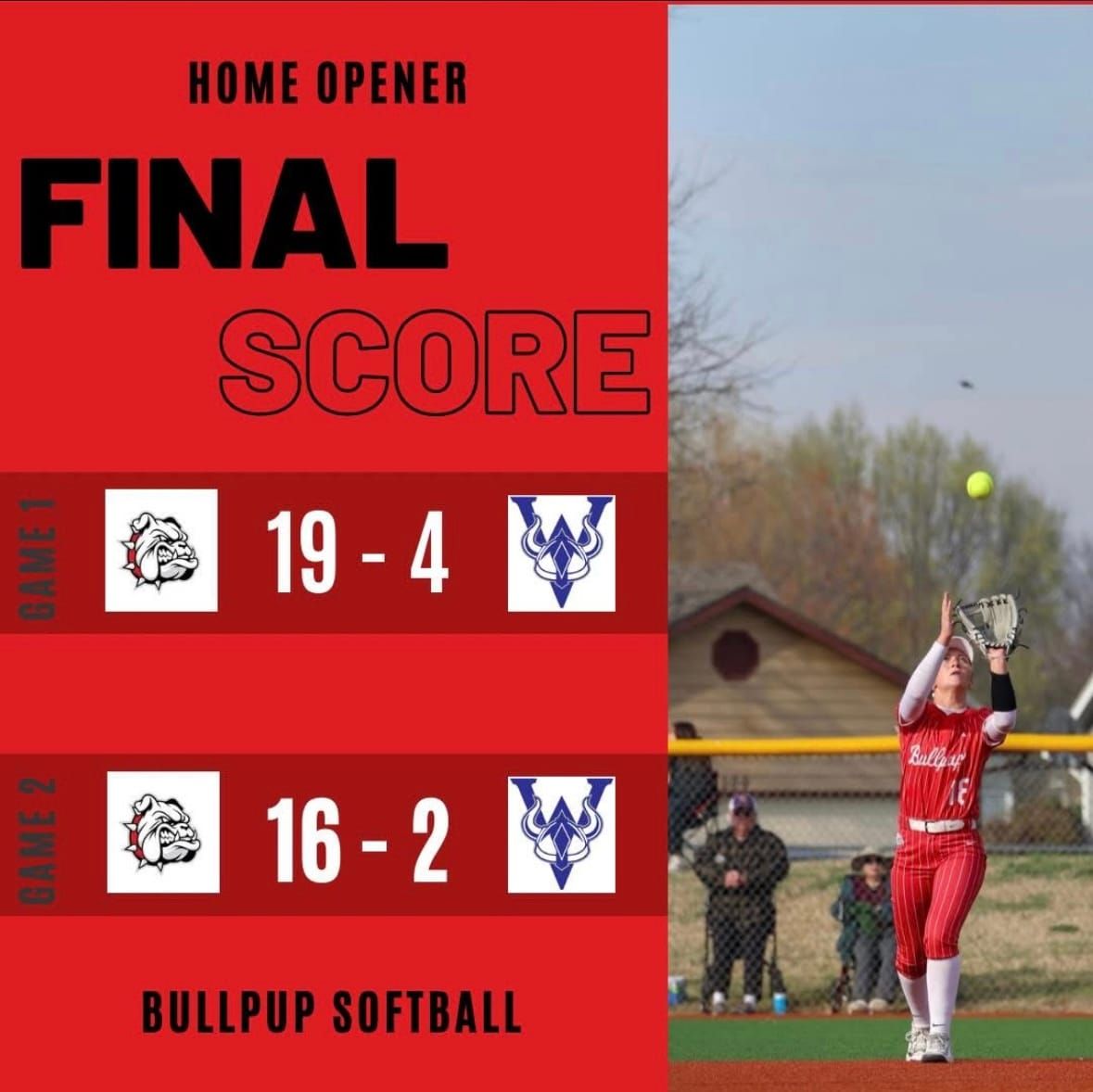 Bullpup Softball Sweeps Winfield in Home Opener