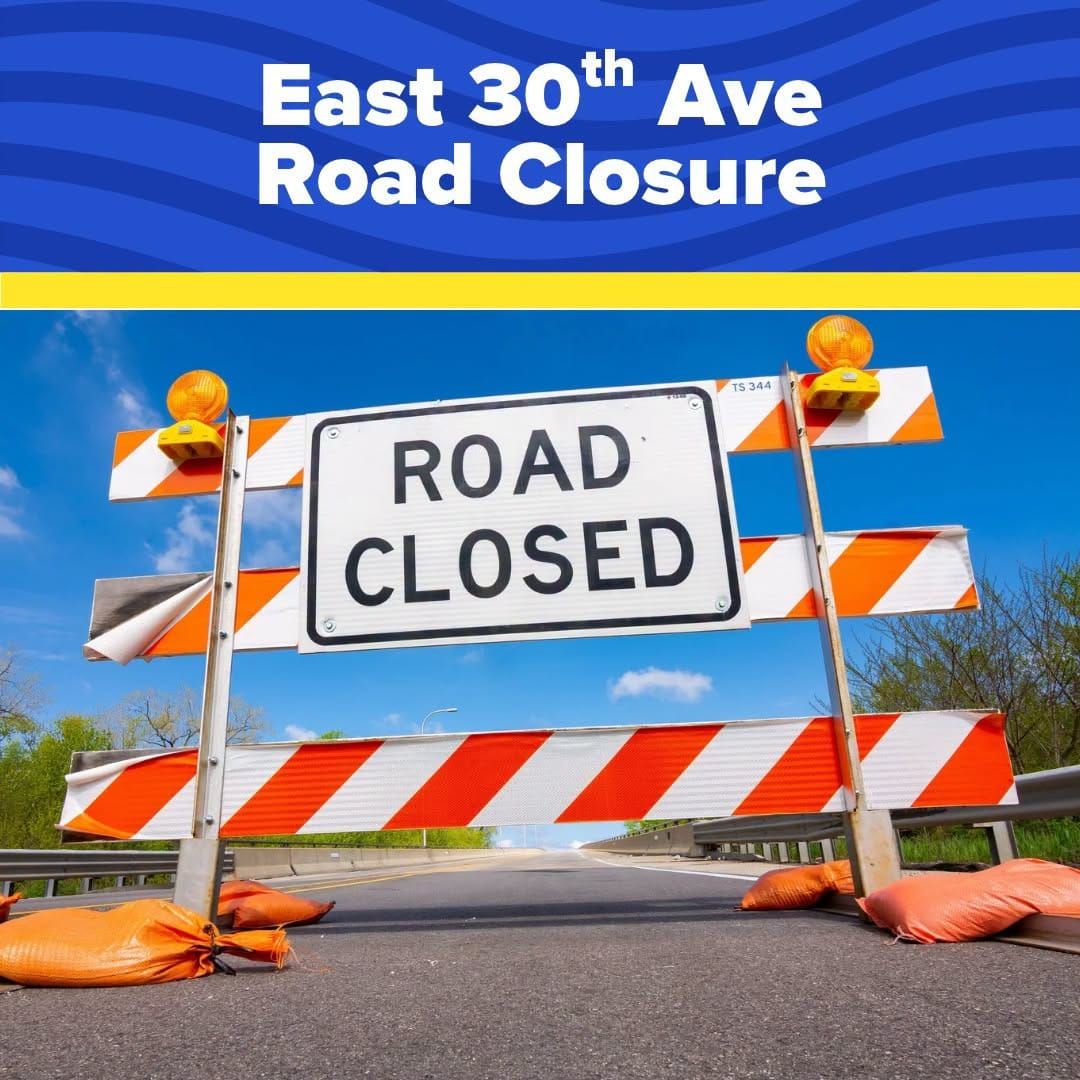 Westbound 30th Avenue closed at K-61 after storm pipe failure raises collapse risk