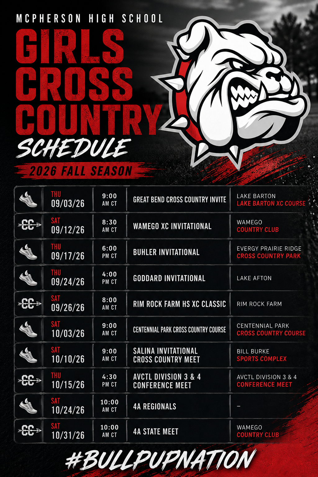 Bullpups Girls Varsity XC Schedule Released