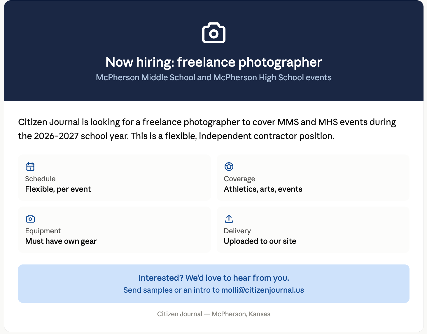 Now Hiring: Freelance Photographer
