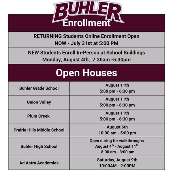 Buhler USD 313 Announces Back-to-School Events and New Programs