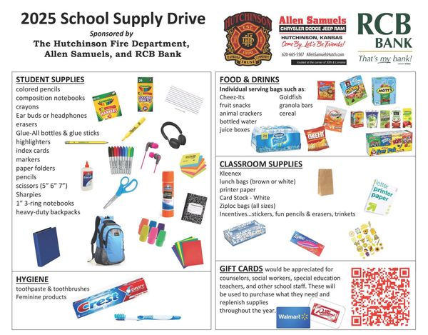 Hutchinson Fire Department announces annual school supply drive