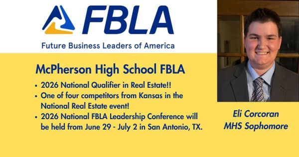 McPherson Sophomore Eli Corcoran Earns Spot at FBLA National Leadership Conference