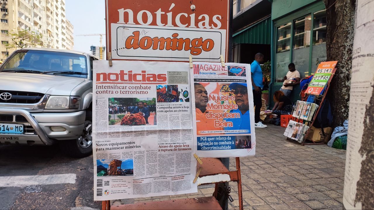The daily newspapers showing the top news stories in Maputo, Mozambique