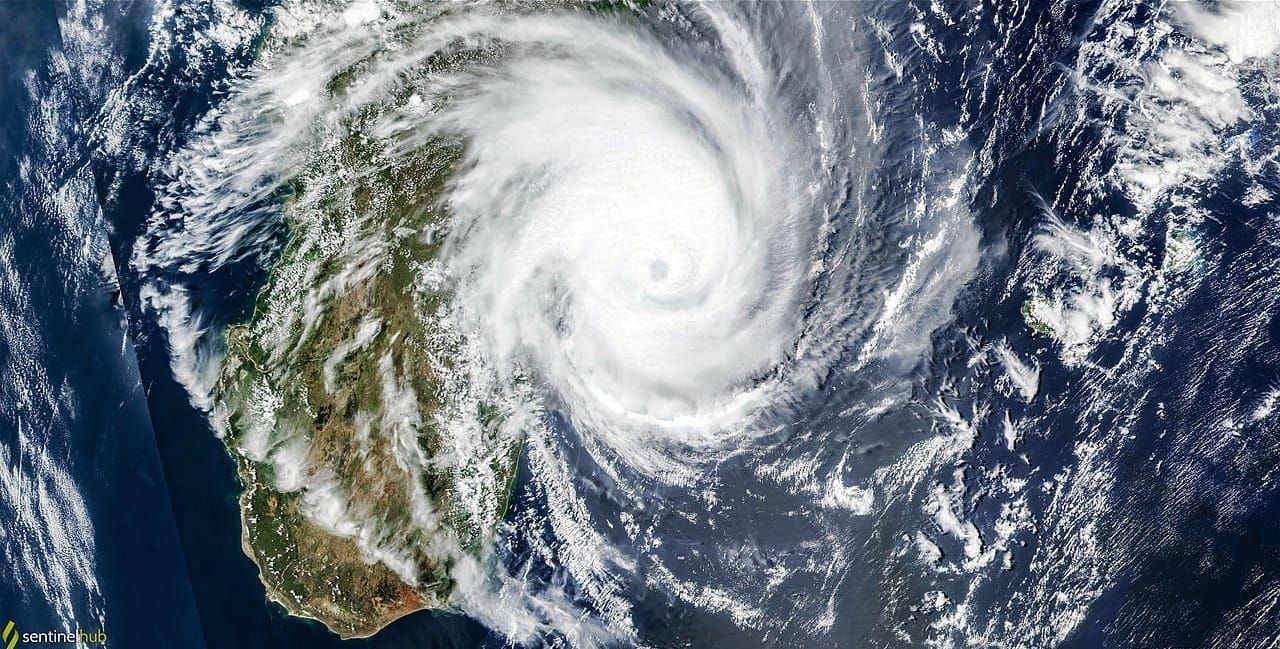 Cyclone Freddy, pictured here over Madagascar, devastated parts of Mozambique in 2023. Creative Commons photo: Pierre Markuse