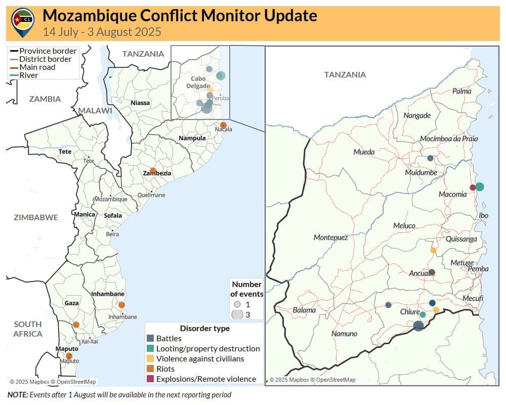 Mozambique Conflict Monitor Update: 6 August 2025 (14 July - 3 August 2025)