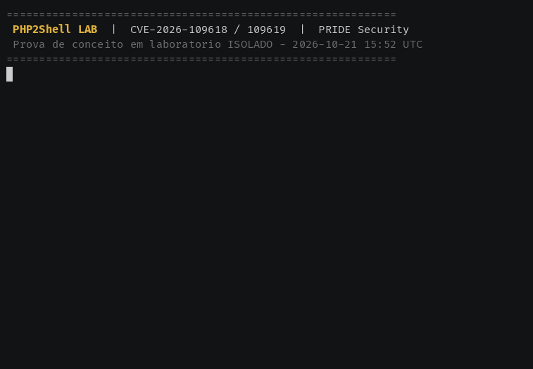 Terminal recording showing the three PHP2Shell chains run in the isolated lab