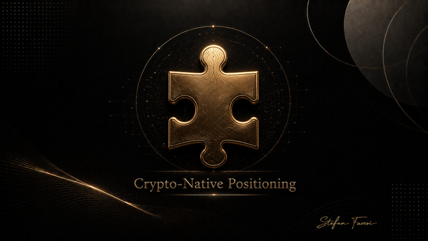 Gold puzzle piece on a black premium fintech background, representing crypto-native positioning strategies for Web3 growth, DeFi, RWAs, consumer crypto, token launch marketing.