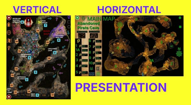 2 images depict a map shown in vertical and a map shown in horizontal presentation