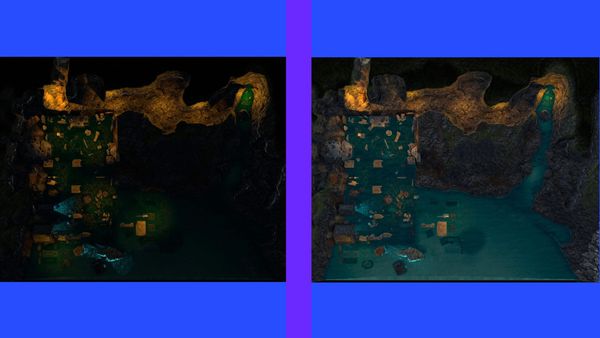 two images showing the difference in lighting maps